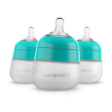 Nanobébé US Teal / 3-Pack / 5 oz. Flexy Silicone Baby Bottle - 5oz & 9oz
